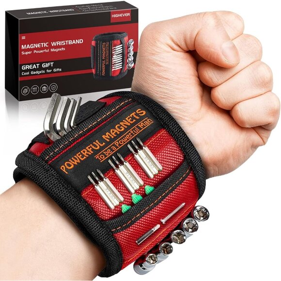 HIGHEVER Tool Belt Man Red Magnetic Wristband Perfect Holding Screws Nails - Picture 1 of 8
